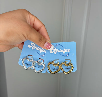 Mini Gold Rope Heart Hoops